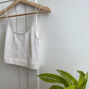 Aritzia Ribbed White Cami Tank Cropped